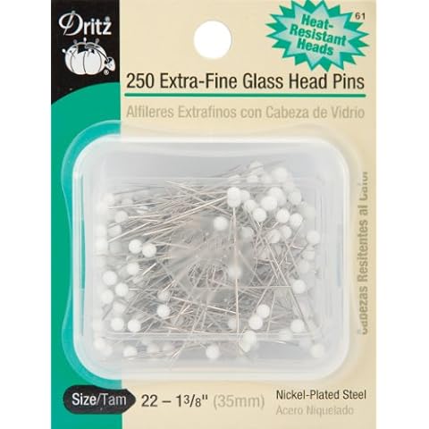 Dritz 61 Glass Head Pins, Extra Fine, 1-3/8-Inch (250-Count) , White Cover