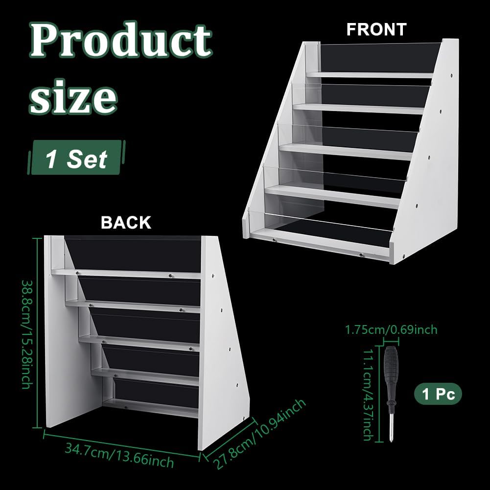 UNICRAFTALE 5-Tier Greeting Card Displays Riser Stands White Bamboo Display Case Postcard Rack Portable Sticker Displays Stand Counter Retail Display Rack for Bookmark Counter Tabletop 14x11x15 Inch