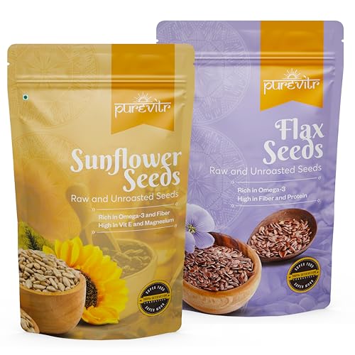 Image of Purevitr Sunflower Seeds & Flax Seeds Combo | 400g (200g Each) | Nutrient-Rich Superfood | High in Omega-3, Fiber & Protein | Raw & Natural