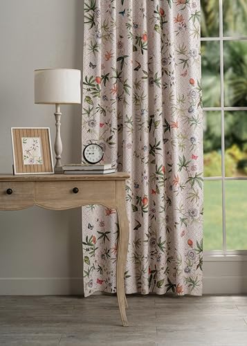Image of Maison d' Hermine Curtains for Living Room 100% Cotton 124 inch Length One Panel Light Filtering Curtains for Windows with Rod and Loop Pockets (Passiflora - Grenadille, 50 inch W x 124 inch L)