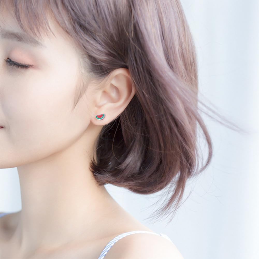 Cute Tiny Watermelon Fruit Stud Earrings for Women Stainless Steel Small Barbell Push Back Cartilage Tragus Post Piercing Ear Studs Fashion Jewelry for Birthday Christmas - Image 3