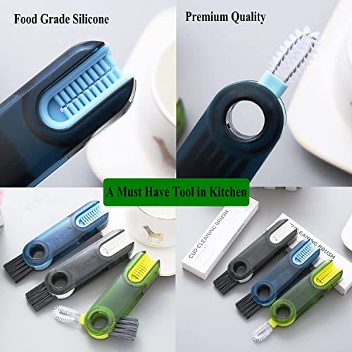 Image of 3 in 1 Cup Lid Cleaning Brush Set Multifunctional Bottle Brush Cleaner Tiny Bottle Cup Lid Brush Straw Cleaner Tools Mini Silicone Bottle Cup-Holder Cleaner