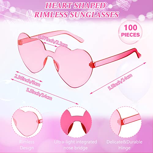 Zhengmy 100 Pairs Heart Glasses Heart Shaped Rimless Sunglasses Transparent Candy Color Heart Sunglasses Eyewear for Women Girls Party Favor2