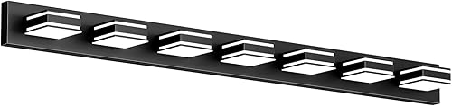 Ralbay Lámpara de tocador negra de 55 pulgadas para baño, 7 luces, LED, moderna, acrílico, mate, negro, accesorios de iluminación sobre espejo