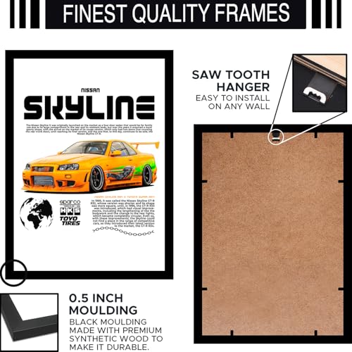 Image of BLINKART Nissan & Toyota Skyline & Supra Framed Posters Gift Items Boys Room Wall Decoration Bedroom Office Studio Synthetic Wood Frame & Acrylic Glass Ready to Hang - 12x8 Inch, (A4 Size) - CAR-267