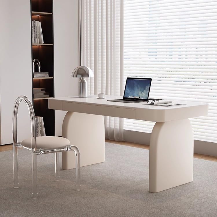 Scrivania ufficio classica Scrivania for laptop in legno massello for ufficio domestico, scrivania moderna e semplice bianca con cassetti, tavolo consolle for trucco per scrivere(M)