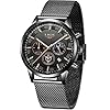 LIGE Herenhorloge, roestvrij staal, waterdicht, analoog, kwartshorloge, militair sporthorloge, zwart mesh polshorloges