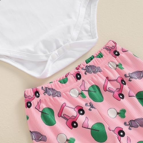 Newborn Baby Girl Golf Outfit Letters Short Sleeve Romper Golf Cart Bell Bottoms 3Pcs Set Infant Summer Clothes4