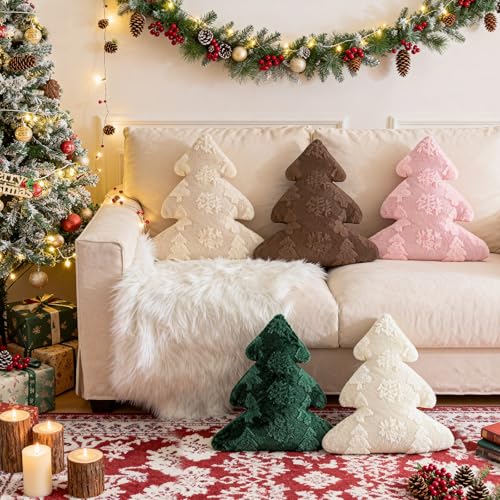 Coussin de Arbre de Noël Décoratif Flocon Vert Canapé Chambre Lot de 2 - 6