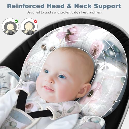Image of Infant Car Seat Insert, 2-in-1 Reversible Baby Car Seat Head Support with 3 Strap Covers, Breathable Soft Newborn Car Seat Insert and Baby Carseat Cushion for Stroller, Swing, Rocker, Bassinets