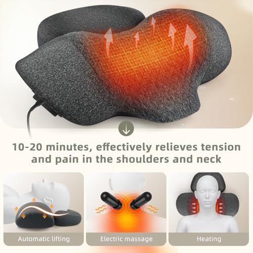 3-in-1 Neck Massager Pillow with Heat, Vibration and Cervical Traction, Ergonomic Neck Support Aid and Neck Support Pillow for Pain Relief, Deep Tissue Neck and Shoulder Massager