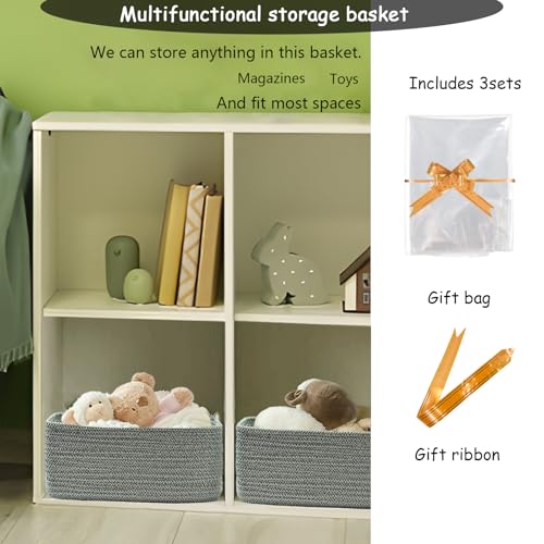 Image of COMFY HOMI 11.5 inchx7.5 inchx4.7 inch Storage Baskets for Organizing | Cotton Rope Woven Basket | Toy Storage Bin Box | Basket for Shelves, Closet Organizer Bin, Decorative Closet Shelf, 3 Pack,