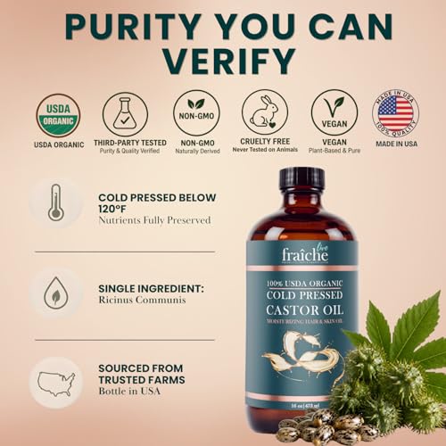 Image of Castor Oil Cold Pressed Glass Bottle - Organic Castor Oil Eyebrow Eyelash