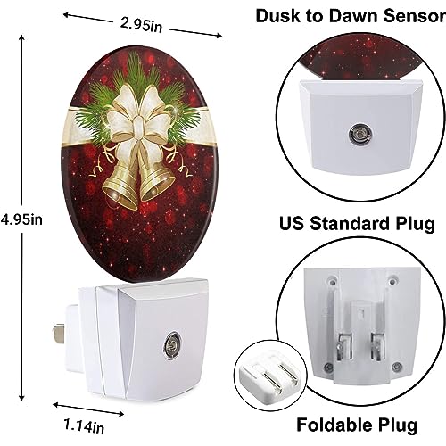 Image of Winter Decorative Night Light Christmas Bells and Beige Bow Plug-in Nightlight Energy Saving 0.5W LED Lighting for Boys Girls Men Women Bedroom