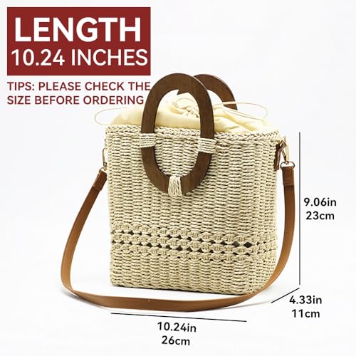 Straw Handbag Crossbody Shoulder Bag Woven Purse Summer Chic Bucket Pocketbook Top Handle Satchel2