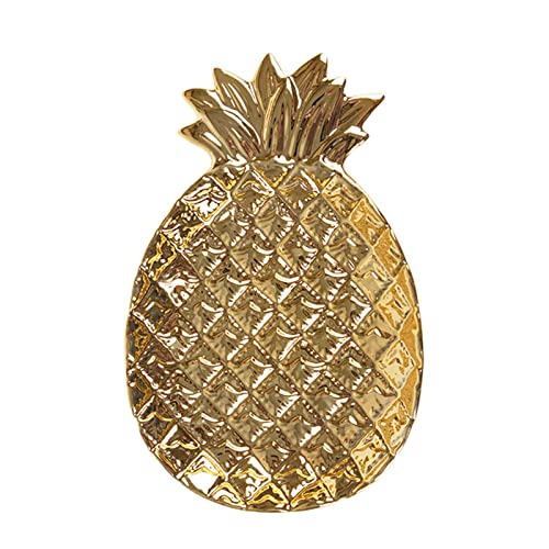 Qeeadeea Gold Ananas Schmuckschale Vintage Trinket Tablett Für Ohrring Halskette,Goldene Schlüsselschale,Schlüsselhalter Aus Keramik-Gold-19.5*13.2*2.5cm Cover