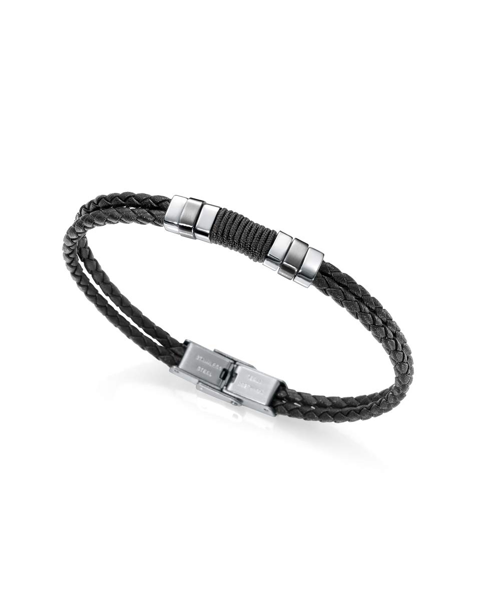 ViceroyPulsera de Hombre Air de Piel Doble Negra Trenzada y Acero - Ref 1283536214