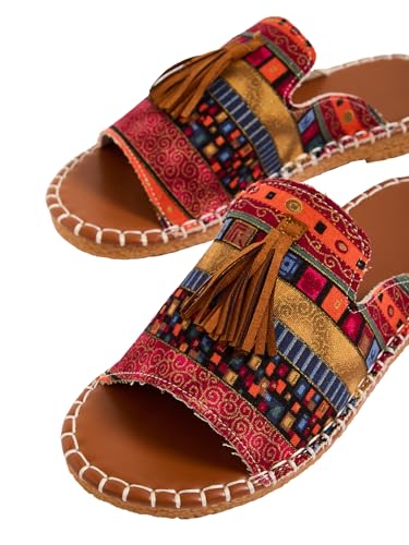 GORGLITTER Women's Rainbow Colorful Flat Sandals 2025 Boho Mexican Vacation Slides Shoes4