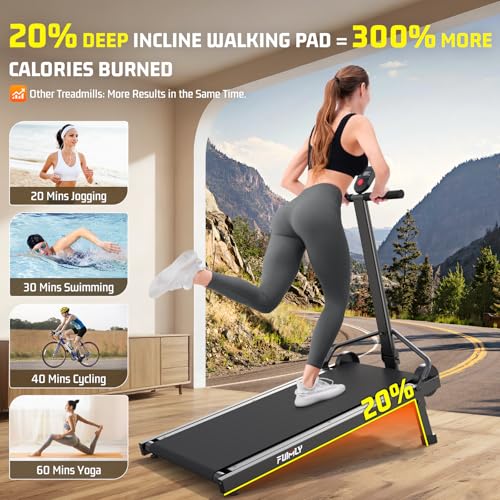 Image of Manual Walking Pad Treadmill with Incline 20%, Foldable Treadmill with Handle Bar, 500lbs Capacity, Non-Electric Fixed Incline, Non-Slip, Digital Monitor,Durable Compact Build for Home /Gym /Outside