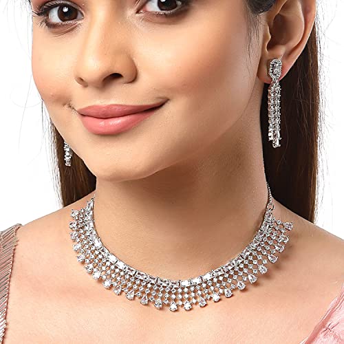 American Diamond Floral Choker Necklace Set