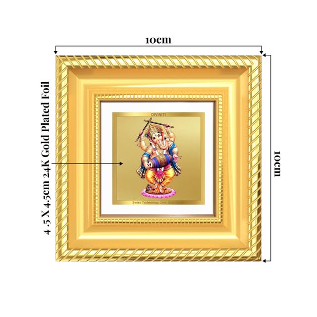 Image of DIVINITI Dancing Ganesha 24K Gold Plated Foil Tabletop Photo Frame for Home Decor, Puja Room, Luxury Gifting | DG Frame 015 S1A (10x10 CM)