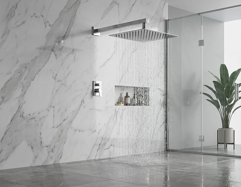 Image of ALTURAS Stainless Steel Square Overhead Shower Rain Shower Head for Bathroom With Arm (6in shower with 12in arm)