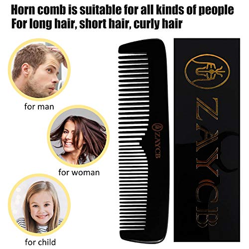 Zaycb Buffalo Horn Fine Tooth Comb - Anti-Static Hair Comb - Hair Styling Detangling Comb For Men, Women And Kids - For All Hair Types(Black Classic Fine Tooth Comb) #TOP3