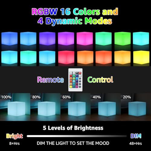 Image of FUYO 16 inch LED Light Cube with Remote Waterproof Light Up Cube Chair, 16 RGB Colors LED Table for Kids Night Light, Glow Cube for Indoor Outdoor Home Patio Party (White-16 inch)