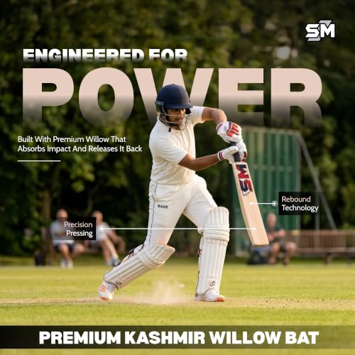 Image of SM Prime Kashmir Willow Cricket Bat | Premium Grade Willow | Wooden Cricket Bat | Massive Profile | Super Thick Edges | Rebound Technology | Advanced Club & Academy Cricket Bat | Size SH