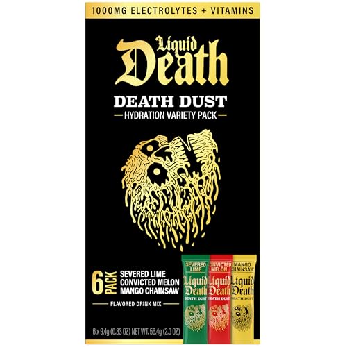Liquid Death Electrolyte Death Dust Severed Lime Mango Chainsaw & Convicted Melon Hydration Powder Essential Vitamins Variety Packets 6 pack