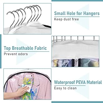 MISSLO 10" Gusseted All Clear Garment Bags for Hanging Clothes 3 Packs 40" Suit Bags for Closet Storage Hanging Clothes Storage Suit Cover for Shirts, Coats, Dresses