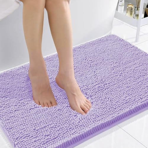 Smiry Luxury Chenille Bathroom Rugs 36x24, Extra Soft and Absorbent Shaggy Bath Mat, Machine Washable, Non-Slip Plush Carpet Runner for Tub, Shower, and Floor, Home Decor Accessories, Purple