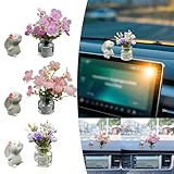 Car Decoration Interior, Accessoires de Décoration Voiture Intérieur, Decoration Voiture Interieur Figurine, avec Vase et Lapin, pour Rétroviseurs, Tableaux de Bord et Grilles D'aération (A)
