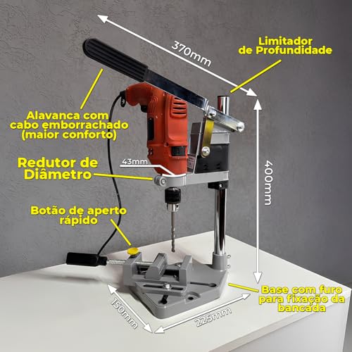 Suporte Para Furadeira 1/2 E 3/8 Manual C/Morsa Ajustável