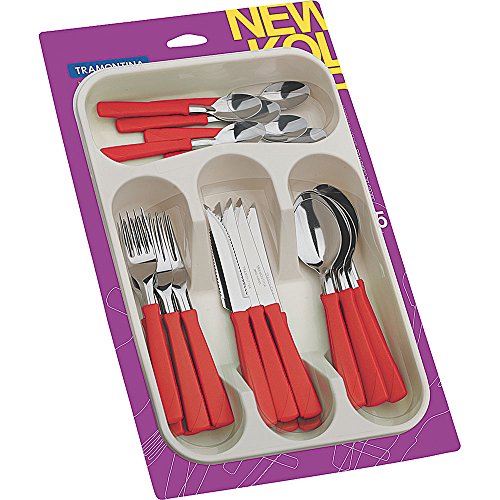 Reviews de Juegos de cubertería los más solicitados. 40 TRAMONTINA - Juego de Cubiertos New Kolor, Cubertería Acero Inoxidable, Polipropileno, 25 Piezas, Color Rojo