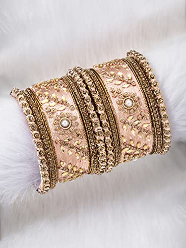 Image of Peora Silk Thread Kundan & Stone Studded Chuda Bangles Set Gift for Women