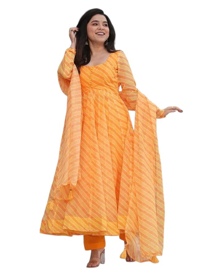 Image of KD Women Pure Georgette Floral Print Anarkali Kurta Pant Set with Dupatta Anarkali Kurti for Women