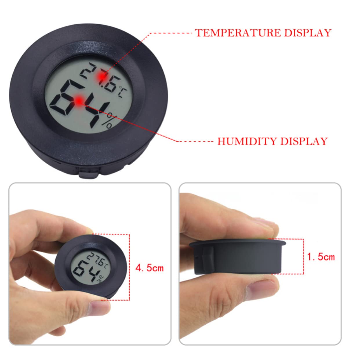 ibasenice 3 Series Termómetro Terrario Monitor De Acuario Reptil Medidor De Humedad Medidor De Temperatura De Humedad Redondo Indicador De Humedad Interior Black 4 Piezas*3
