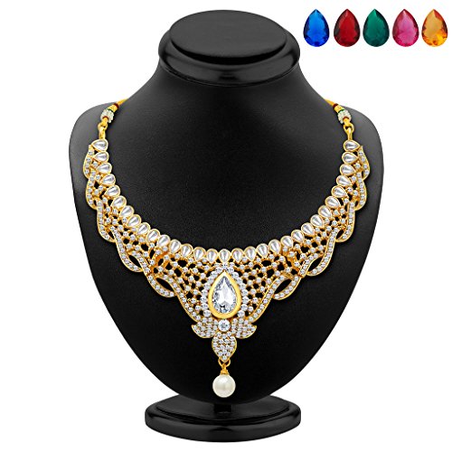 Image of Sukkhi Divine Gold Plated AD Necklace Set with Set of 5 Changeable Stone for Women