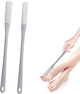 فرشاة قدم من لاكواي، فرشاة استحمام بمقبض طويل، فرشاة قدم مع رؤوس فرشاة بمقاسين، فرشاة سيليكون لغسل القدم والظهر للاستحمام (رمادي)
