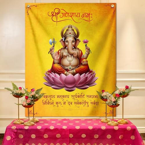 Image of SpecialYou Ganpati Decoration Setup for Home with Ganesh Backdrop (5x4ft) for Ganesh Decoration Items for Home Decor Item, Ganpati Decorations Backdrop Cloth for Decorations Pooja- 1Item