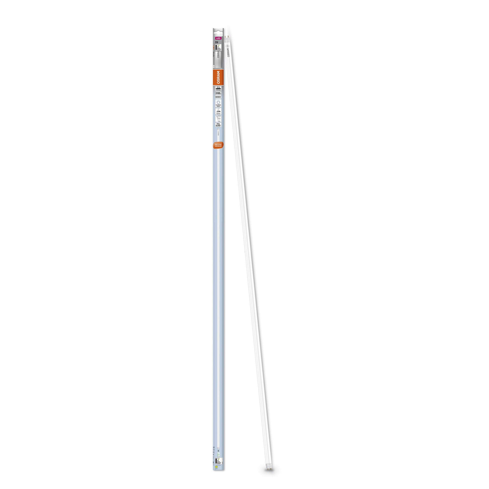 OSRAM Tubos LED de con sensor de microondas integrado para balastos electromagnéticos, 19.3 W, G13, tubo, doble eDino, 4000 K, vidrio con protección de rotura, blanco frío, paquete de 8