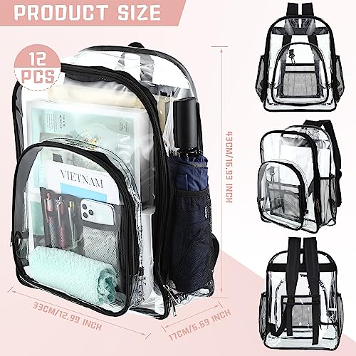 Image of 12 Pcs Clear Backpacks Bulk, Large Students School Bags, 17 inch, Multicolor