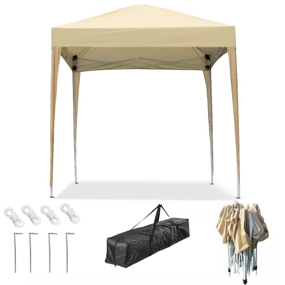 Mingone Pavilion PE Pafilion Waterproof Polding Gazeba Tent Crown Ranch Tent Tent UV Protection 50+ (2 x 2 m, Beige, No 4-Sided PIELS)