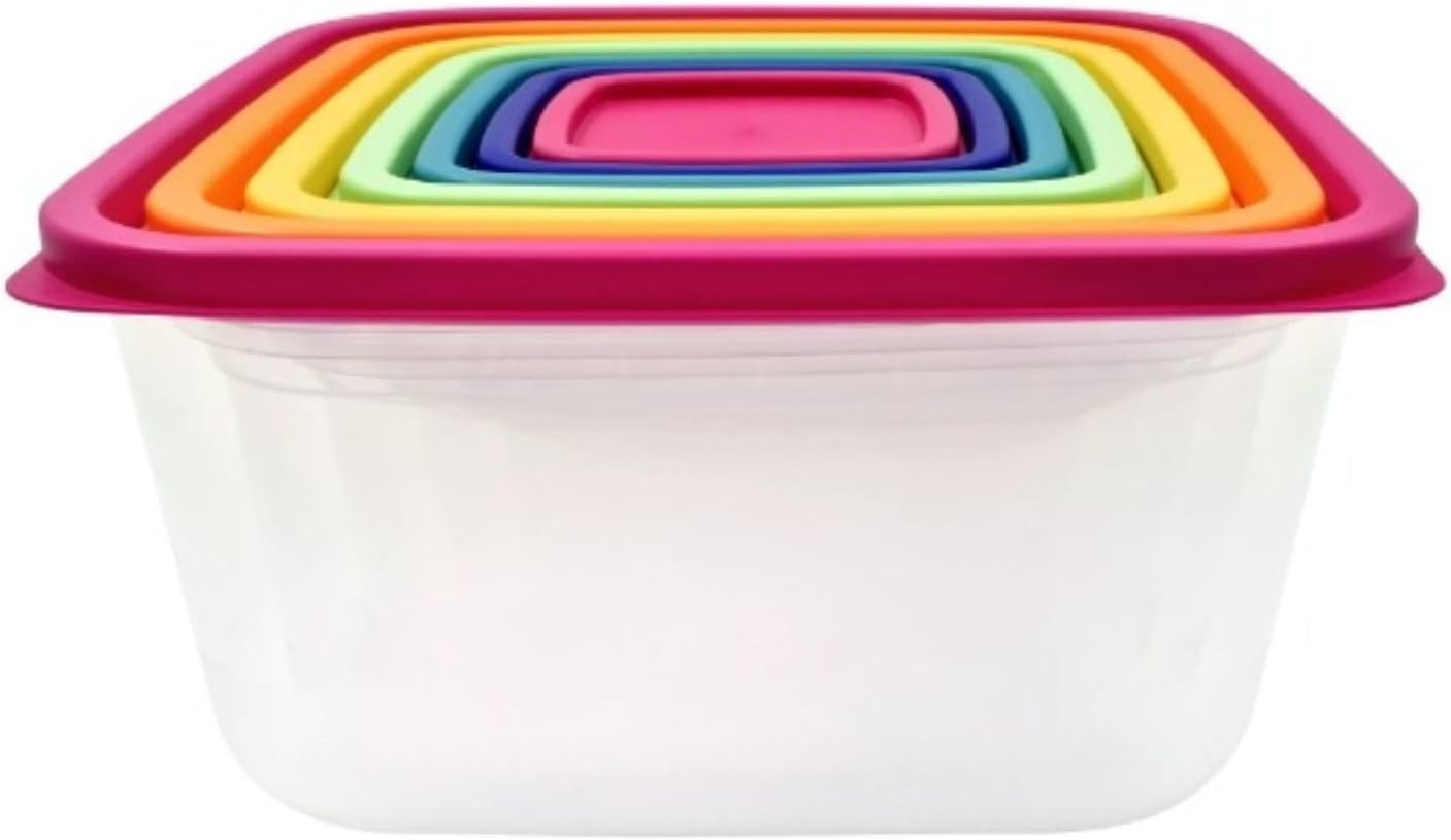 Plastic Rainbow Food Storage container set, Multi Color, 14 count made of durable PP material, BPA-free, food-safe, reusable and dishwasher safe