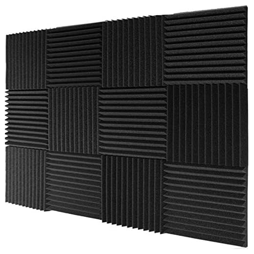 Mybecca 12 PACK Acoustic Foam Wedge Soundproofing Wall Tiles 12" X 12" X 1", Charcoal