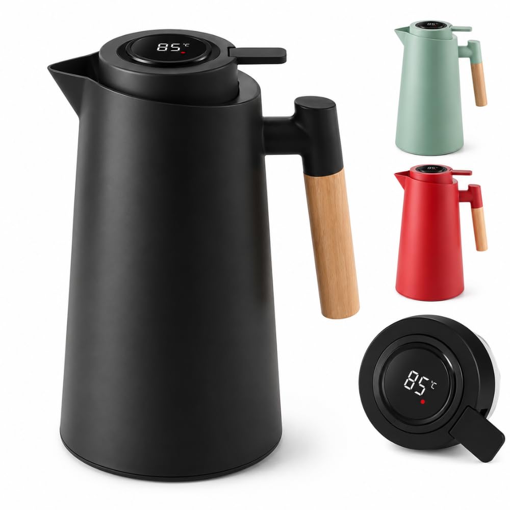 Garrafa Térmica 1L com Termômetro Digital LED Touch Design Premium para Café e Chá (Preto)