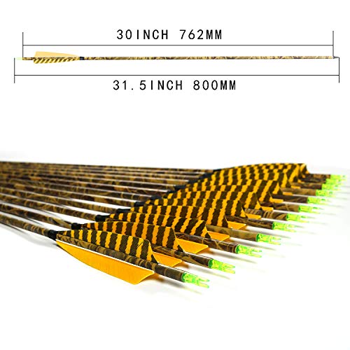 ARCHERY SHARLY [12 Pack] 31Inch Carbon Arrow Practice Hunting Arrows with 5\" Camo Natural Feathers for Traditional Recurve Bow and Longbow - Thumbnail 6