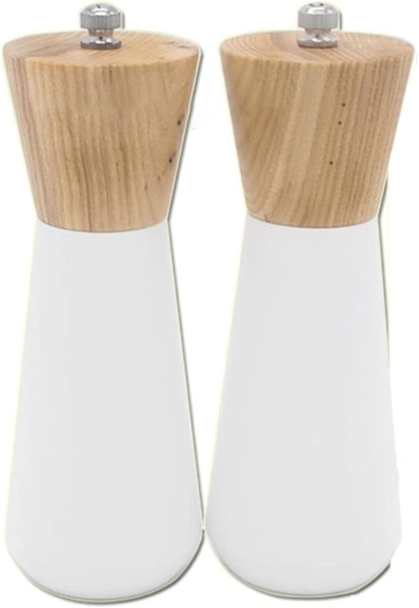 Pepper Grinder Mill Stylish White Salt Grinder Wooden Pepper Salt Grinder Set Pepper Mill Salt Pepper Shakers Ceramic Refillable Fits in Home Kitchen Barbecue Fits in Home Kitchen Barbecue
