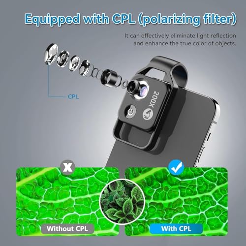 Image of APEXEL 200X Phone Microscope Lens, Nano Zoom Phone Micro Lens for iPhone Android with LED Light CPL Universal Clip, Nanozoom Mini Pocket Digital Microscope, Portable Smartphone Macro Lens Camera